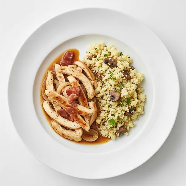 Lyon-Style Chicken with Cauliflower Pilaf